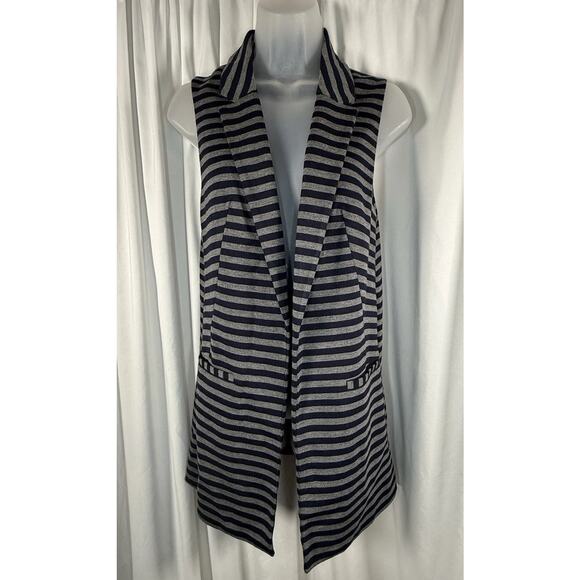 The Limited Stripes Sleeveless Open Long Vest Gray Navy Blue XS Preppy 89-18 - Picture 1 of 11